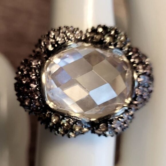 Cocktail Ring Gilded sterling silver and crystal - Picture 1 of 5
